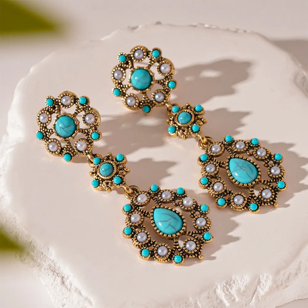 

Bohemia Style Bohemian Turquoise Earrings Turquoise Jewelry Accessories Ethnic Style Tassel Earrings Green Water Drop