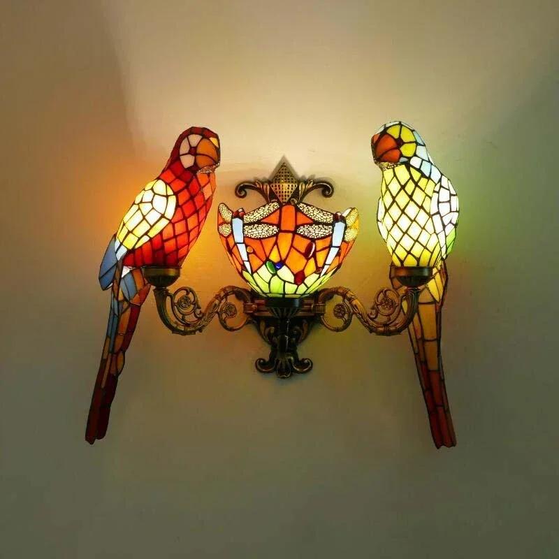 ASHER Tiffany parrot Wall Lamps American countryside Children's room Homestay Villa Hotel Stained Glass Animal Decoration Lamp