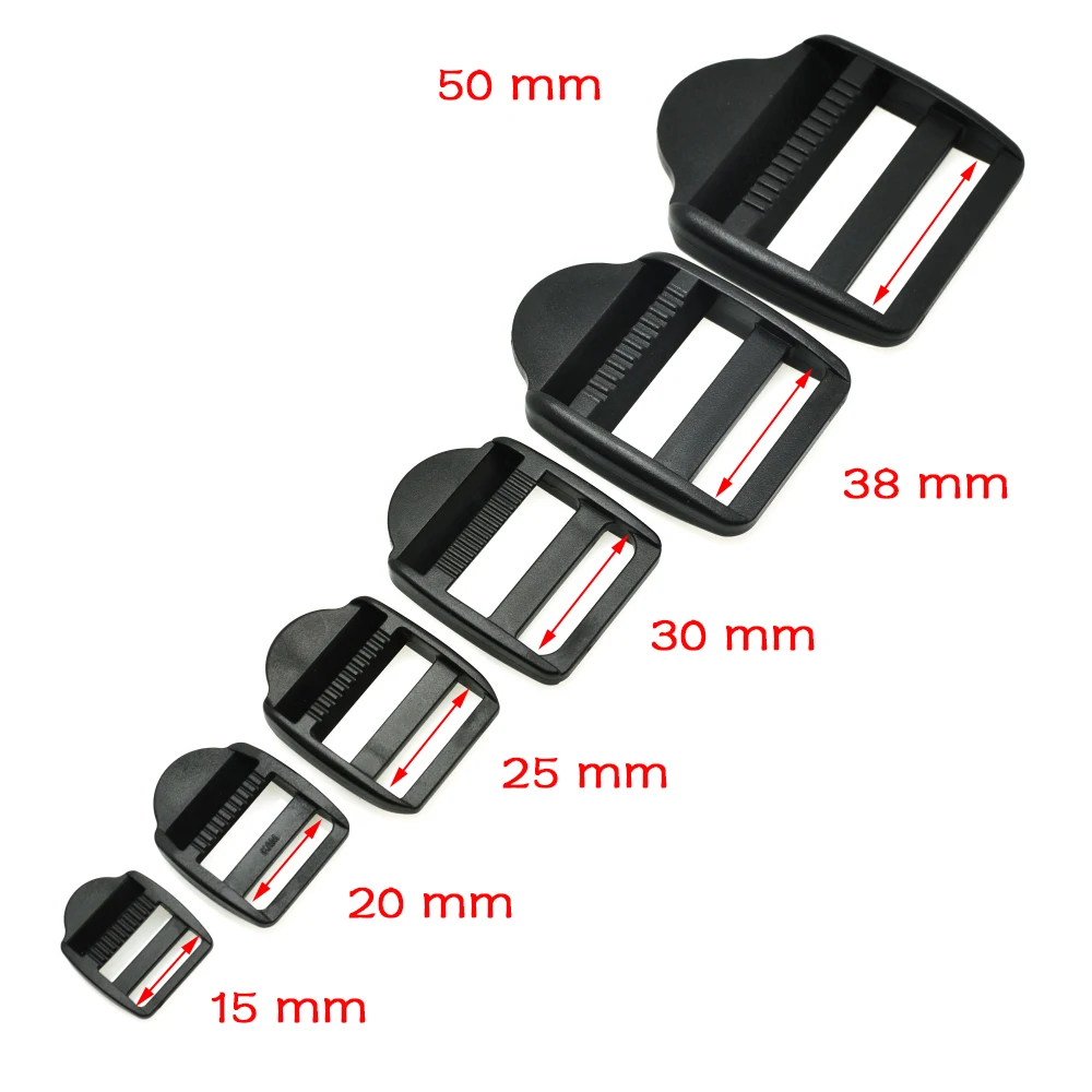 10pcs Ladder Lock Slider Plastic Buckles Belt buckle Backpack Straps Webbing 15mm-50mm Black