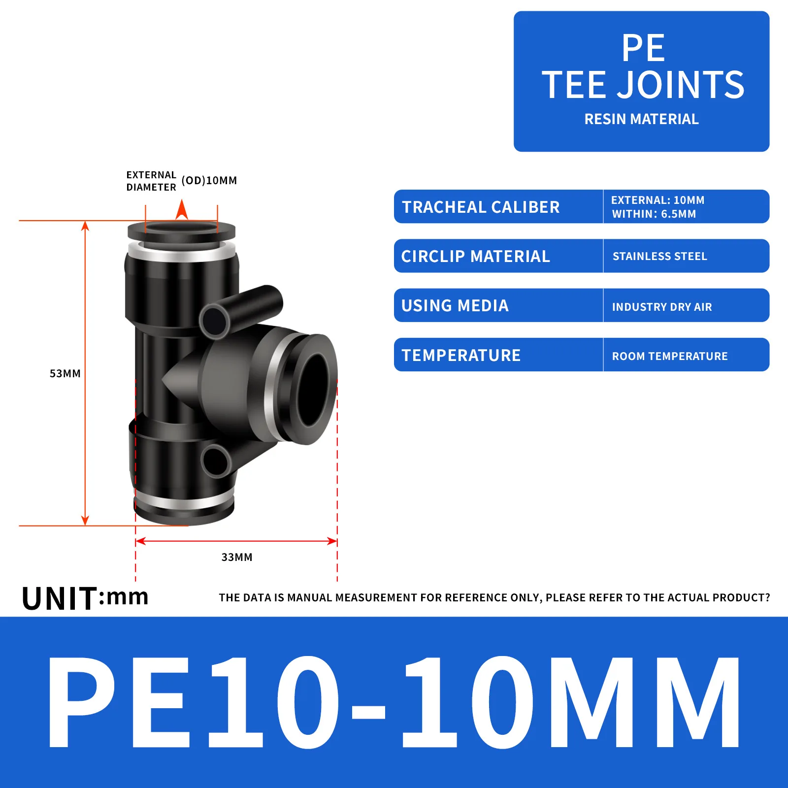 

10MM ID Hose Connector Tee 3 Ways Push to Connect Tube Quick Fittings Push Lock (Pack of 30)