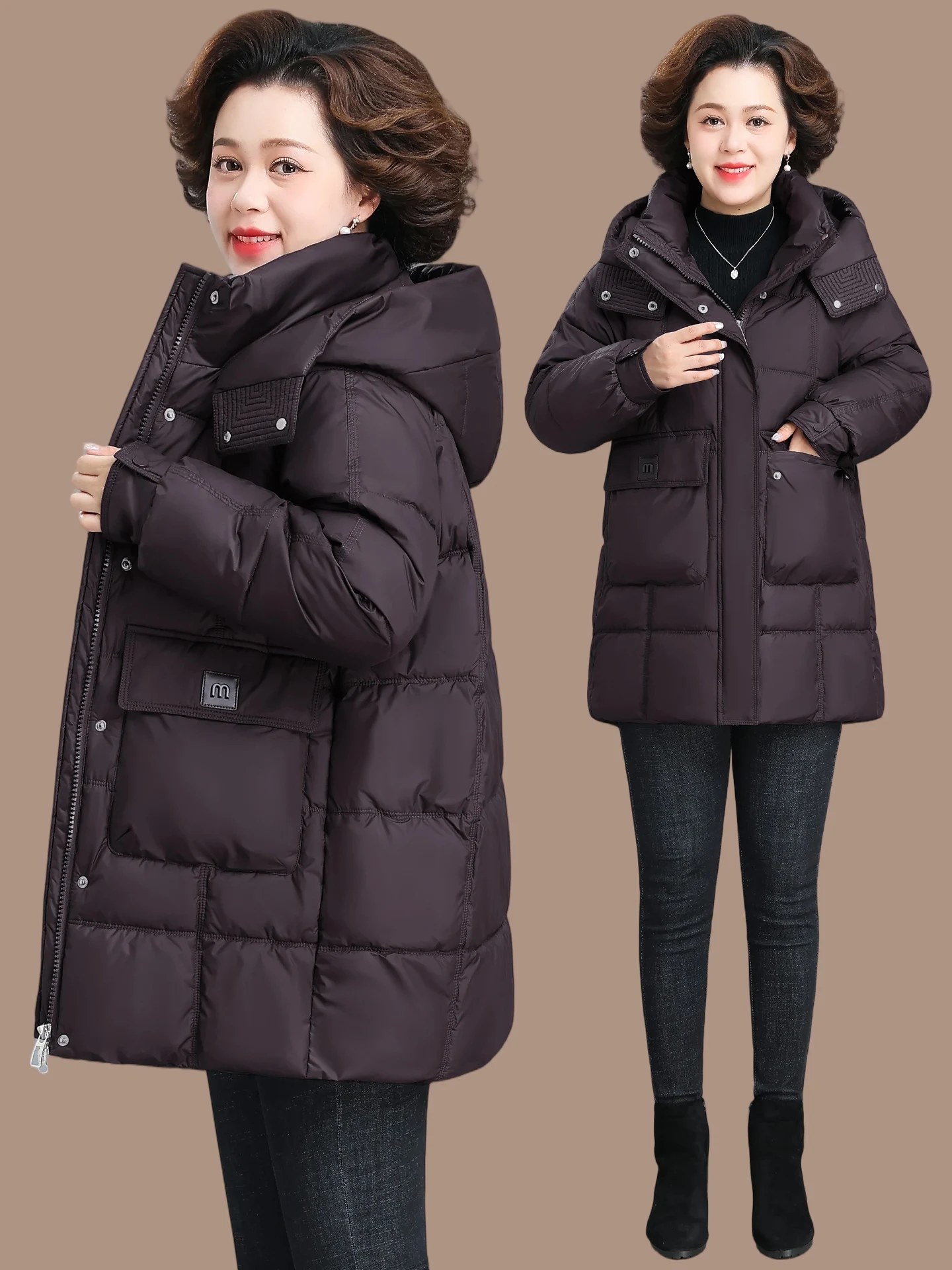 

Faionable Mid-Length down Cotton Jaet for Women over 50 Years Old Warm Windproof Large Size Autumn Winter Coat Outerwear