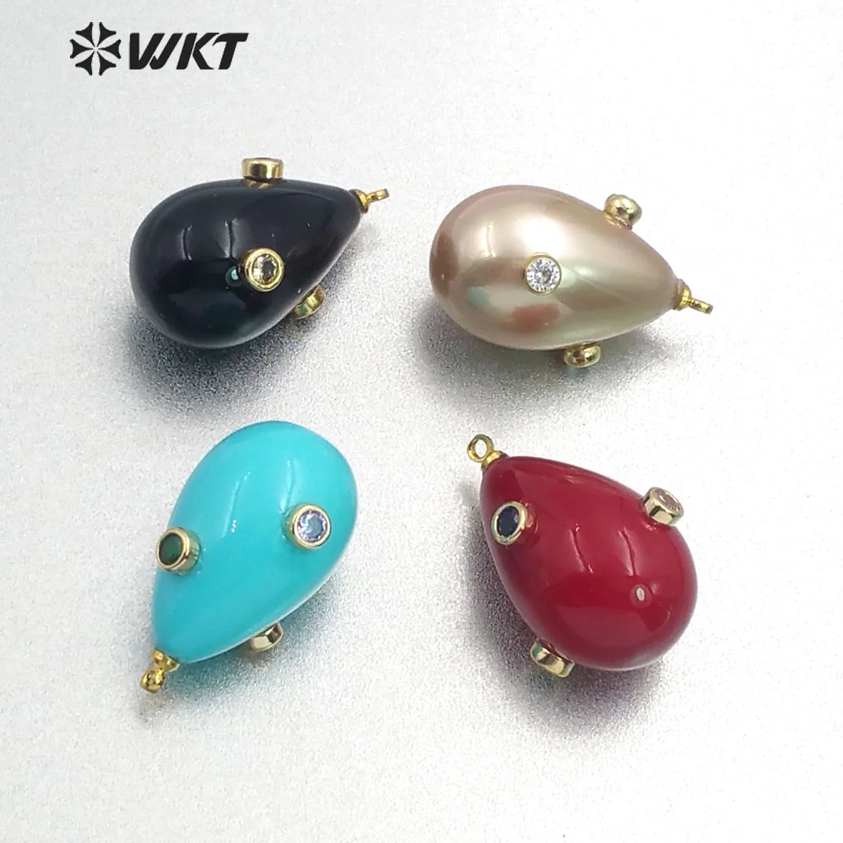 WT-MP138 WKT Natural Pearl & CZ Pendant Irregular Pearl With CZ Charm Women Fashion Necklace Women Gift Jewelry Findings