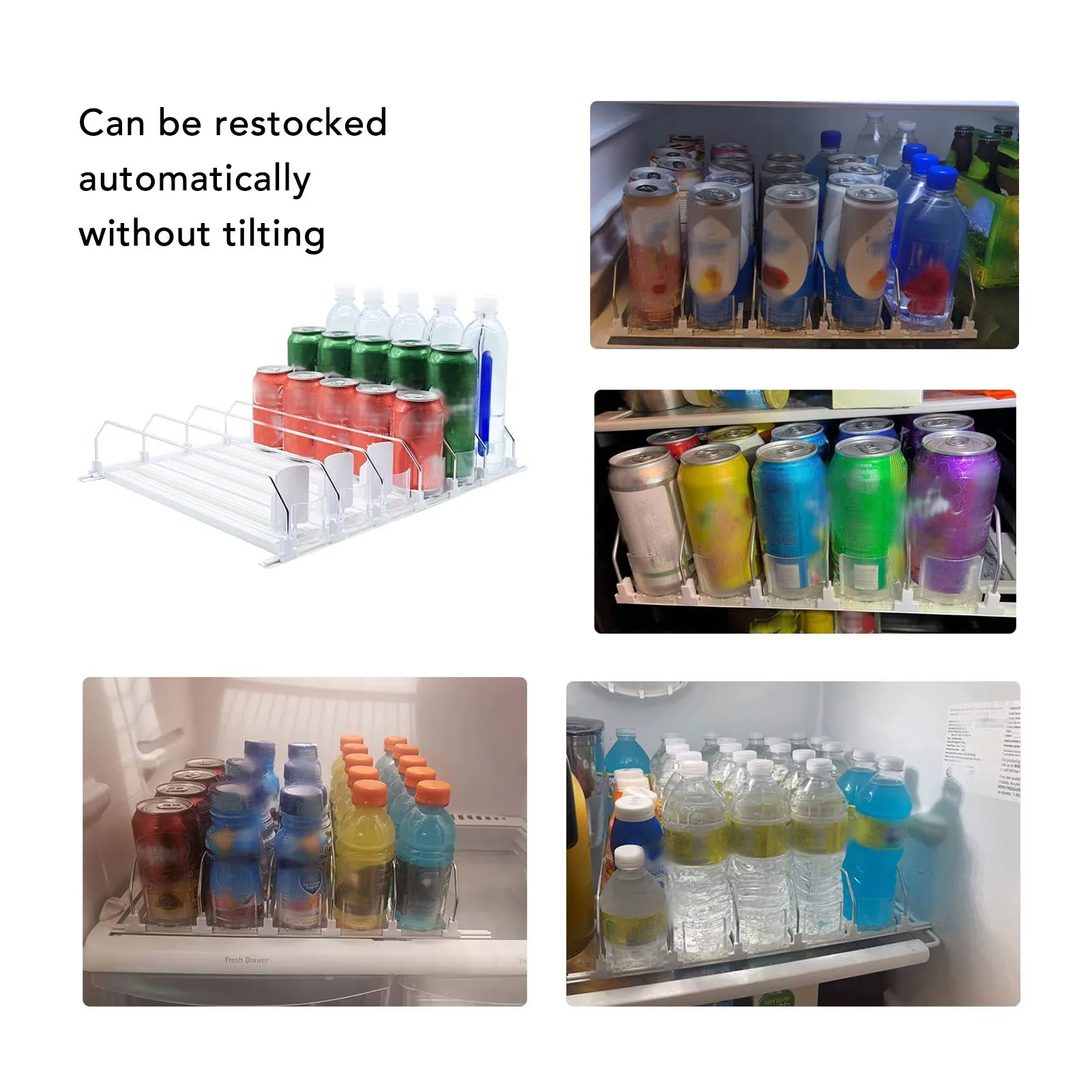 Refrigerator Beverage Holder Large Capacity Drink Storage Rack Drink Automatic Pusher Glide Adjustable Can Organizer