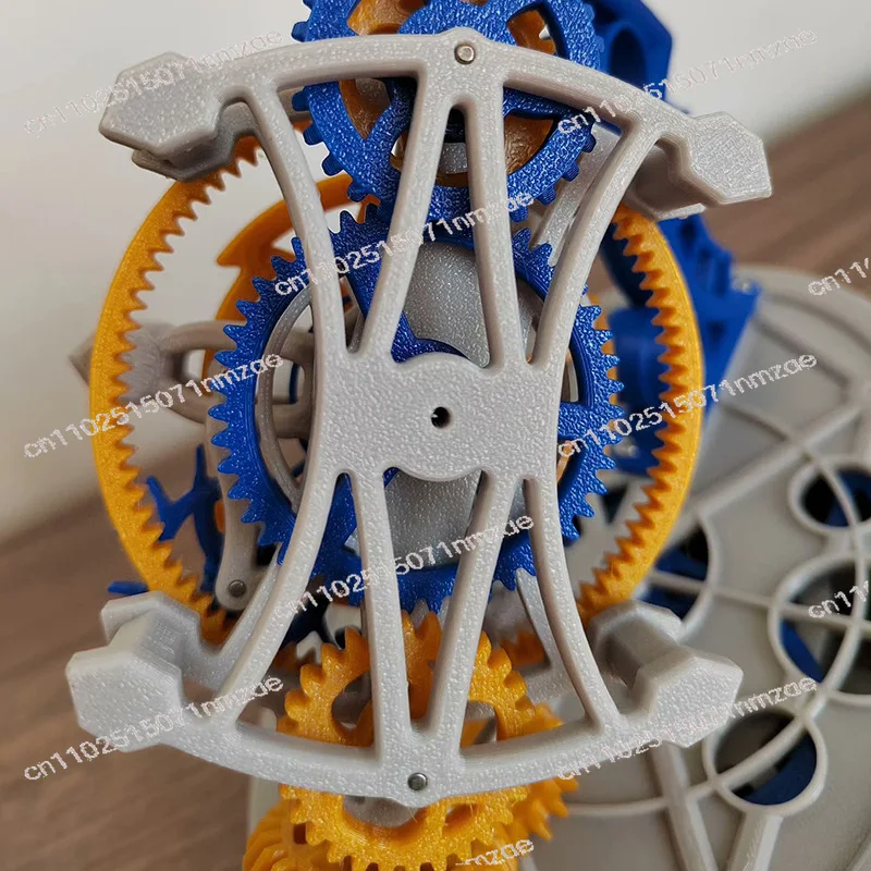 3D Printed Pendulum Clock, Table Ornament, Gear Dual-axis Tourbillon Model, Metal Spring Power