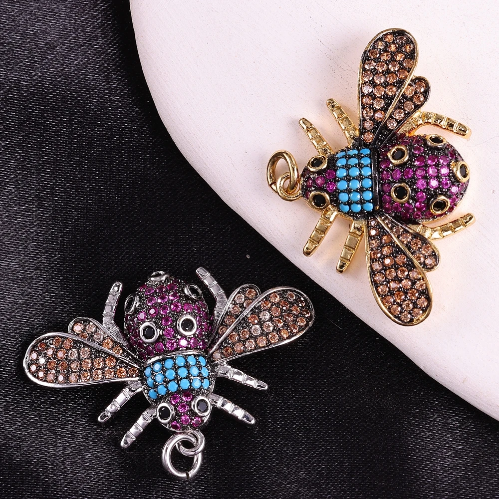 Juya 18K Gold Plated Micro Pave Zircon Decorative Artwork Insect Bug Bees Butterfly Charms For DIY Luxury Pendant Jewelry Making