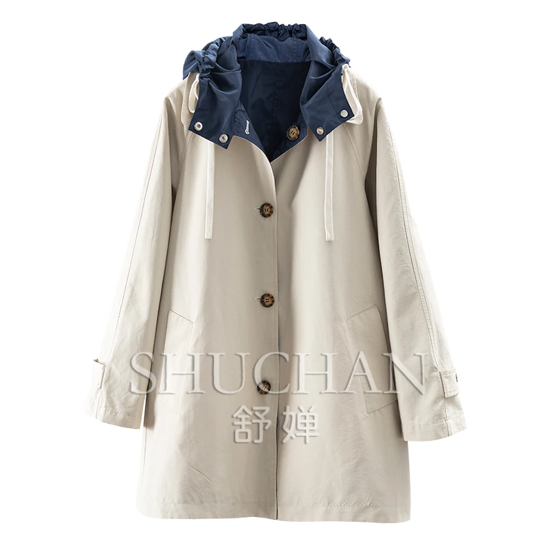 

Early Autumn, Treasure Miu + Fashionable Double-sided Hooded Trench Coat Female 84C7 Abrigos Mujer Invierno