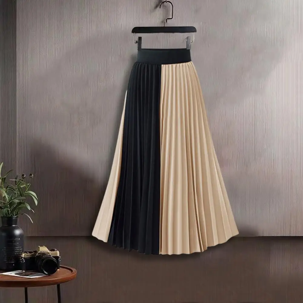 

Versatile Midi Skirt Midi Skirt Elegant Women's Patchwork Chiffon Skirt High Waist A-line Midi with Pleated Large Hem