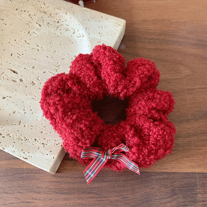 Retro czerwona seria krata Bowknot pluszowe gumki do włosów kobiety delikatne gumki do włosów guma uchwyt na kucyk gumka akcesoria do włosów — zdjęcie 5