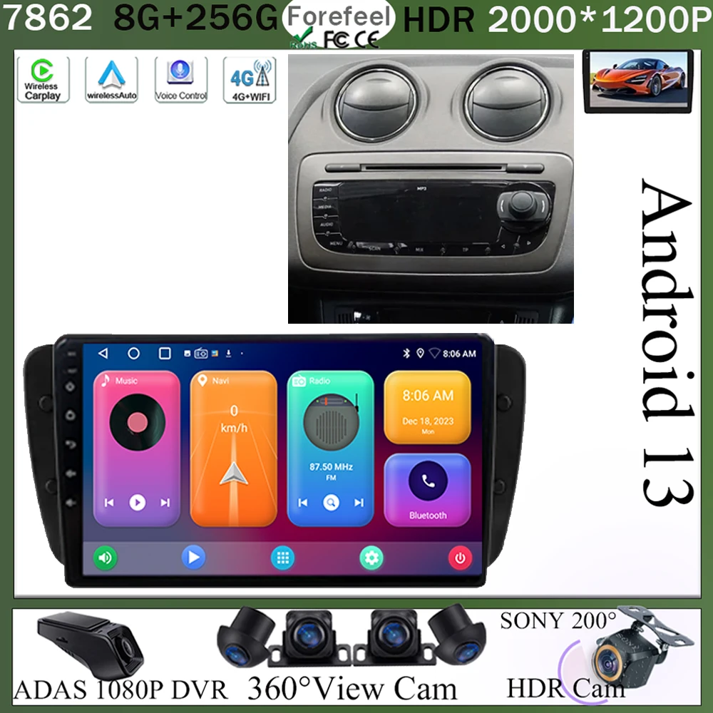 For Seat Ibiza MK4 6J Sport Coupe Ecomotive Cupra 2009-2013 Multimedia Video Player GPS Navigation Android AutoWIFI HDR Screen