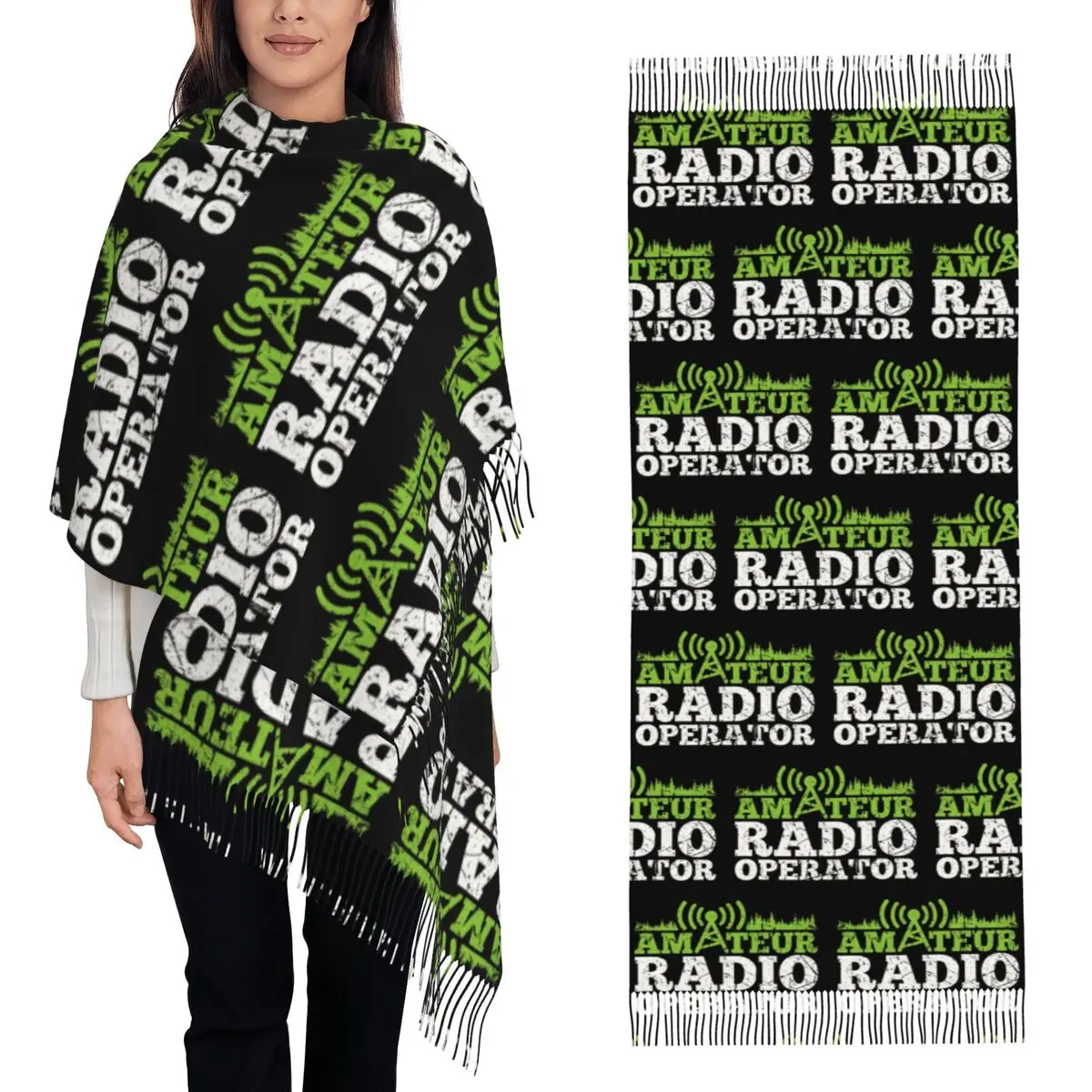 Amateur Radio Operator Ham Radio Grunge Scarf Tassel Scarves for Women Soft Warm Shawls and Wraps Large Fall Winter Shawl Wrap