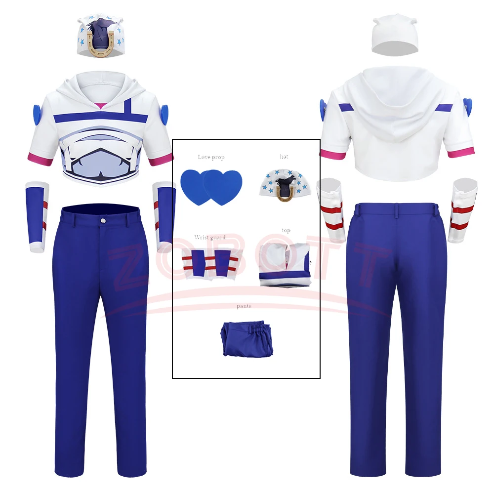 

Anime Bizarre Adventure Stone Ocean Foo Fighters Cosplay Costume White Top Blue Pants Set Carnival Role Play Suit