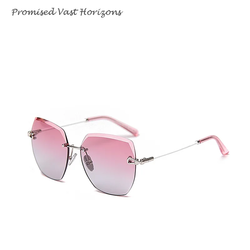 Поляризованные солнцезащитные очки без оправы от производителя. Трансграничные многоугольные солнцезащитные очки. Модные очки в коробке без оправы с обрезанными краями.