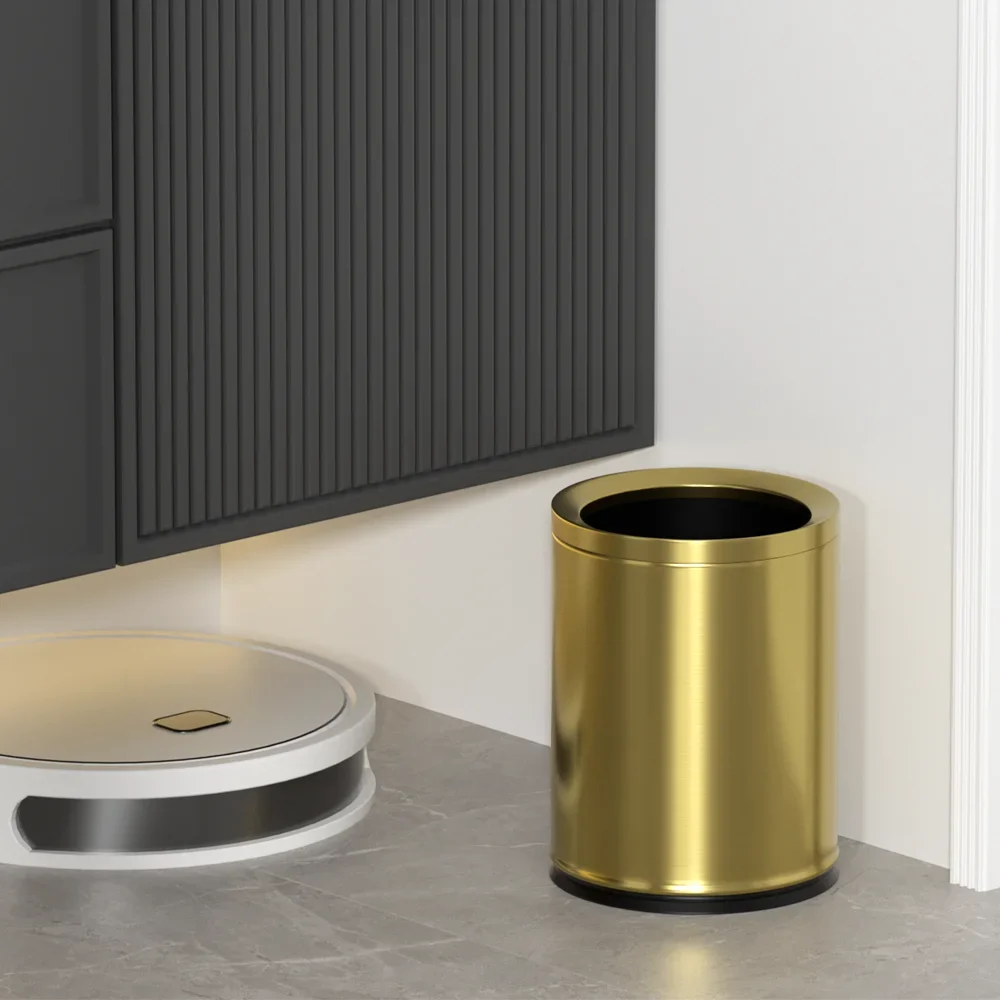Leasylife 3.17 gallon metal bathroom trash can (open top) paper trash bin, golden color, small trash bin for living room, suitab