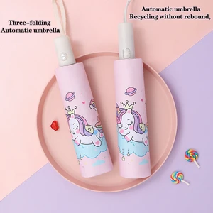 Automatischer Regenschirm rosa Einhorn -Prinzessin Kronschirm, windige Regenschirme, reflektierender Streifen -Design -Regenschirm ohne Abpraller 6 Hauptverkaufswächter Elsa - №5