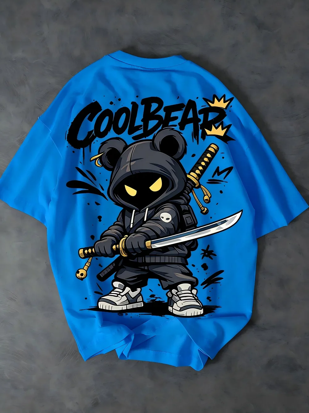 Bequemes und atmungsaktives T-Shirt mit Rundhalsausschnitt und Cartoon-Krieger-Schriftzug, geeignet für europäische und amerikanische Männer. – Detail 7