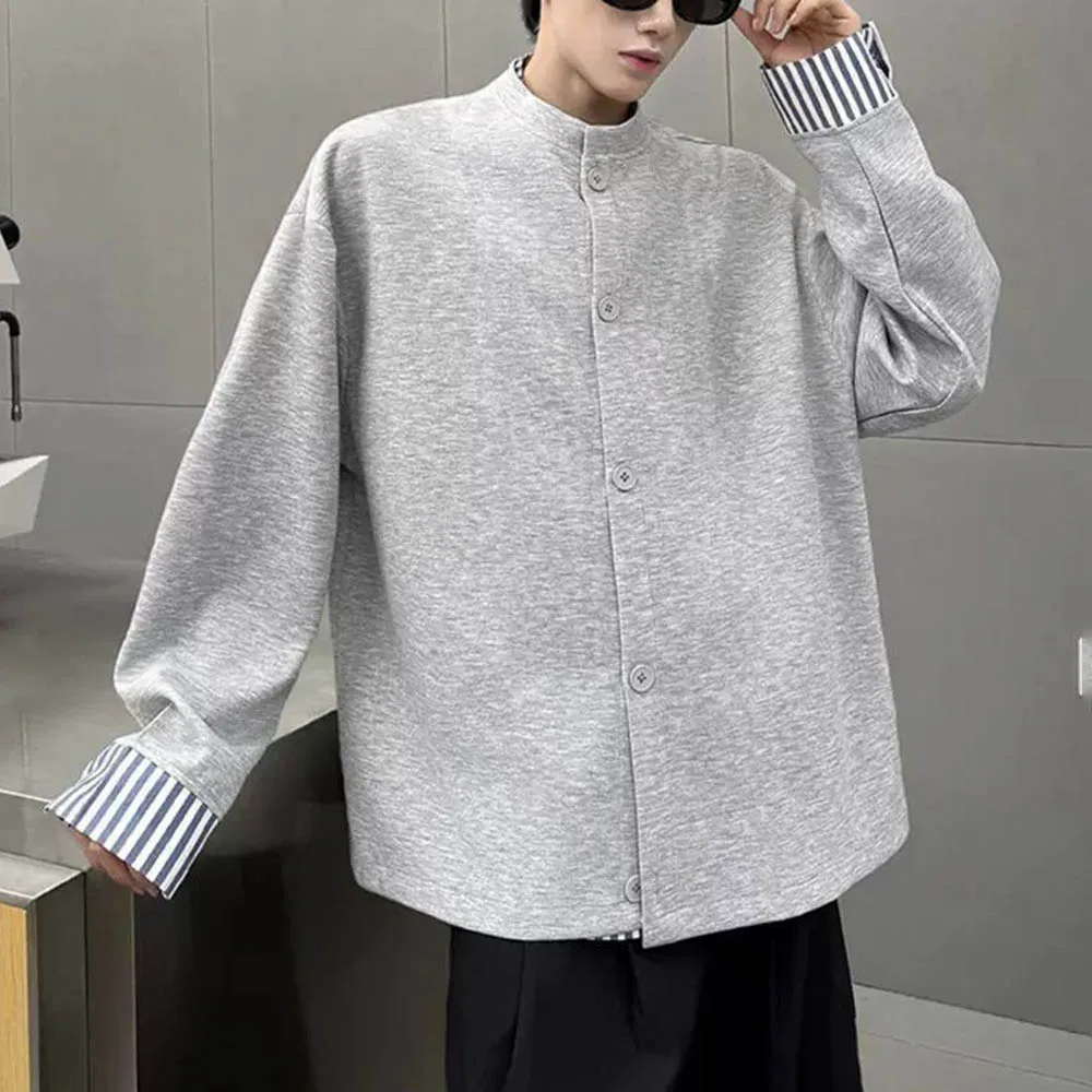 

Mens Sweatshirt Fake Two-Piece Striped Lining Casual Shirt Streetwear Fashion Youth Campus Long-Sleeved Top Men'S Clothing 2025