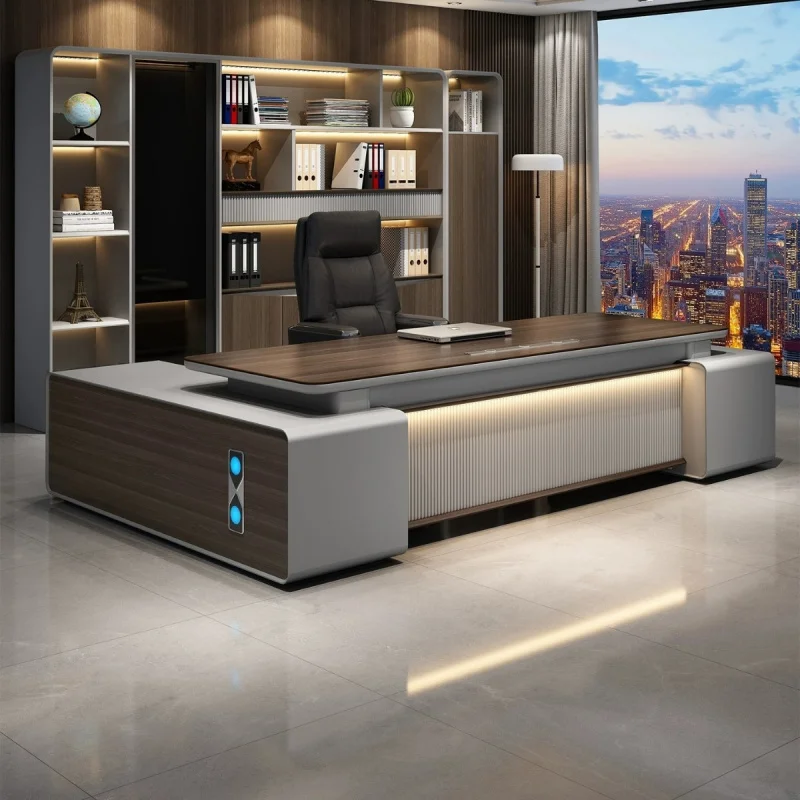 High-end executive office desk with LED lighting, CEO office file cabinet, executive desk combination with password lock manufac