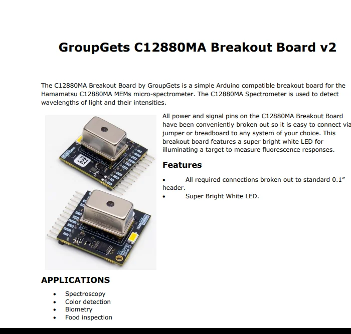 

BO-HAMA-C12880-V2-SENSOR C12880MA Spectrometer evaluation board MEMS U-SPECTR