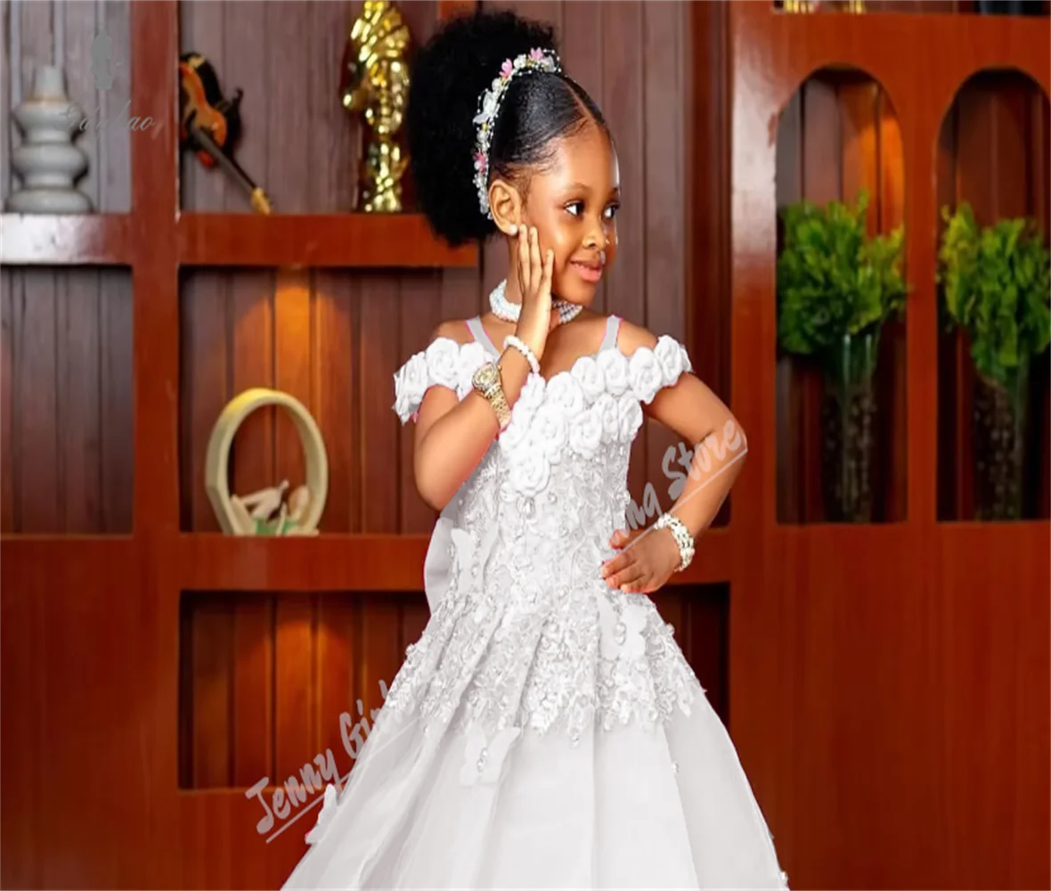 

Girls Birthday Dresses Pearl Decoration Flower Girl Dresses Kids Prom Wedding Butterfly First Communion Customized