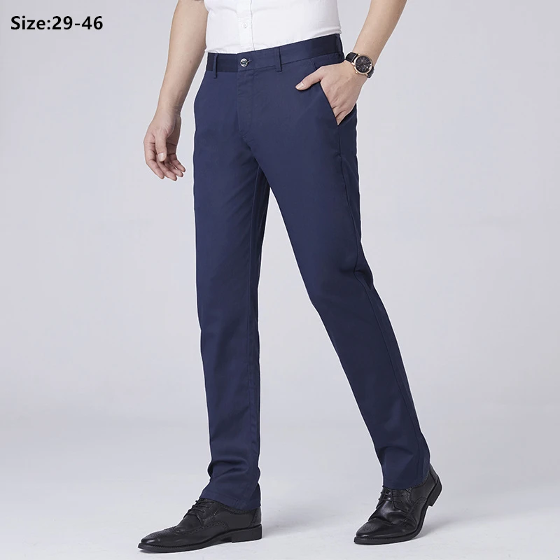 

Summer Business Suit Pants Ice Silk Dress Men Formal Thin Straight Slim Fit Office Plus Size 46 Stretched Non-ironing Trousers