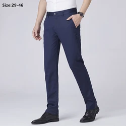 Summer Business Suit Pants Ice Silk Dress Men Formal Thin Straight Slim Fit Office Plus Size 46 Stretched Non-ironing Trousers