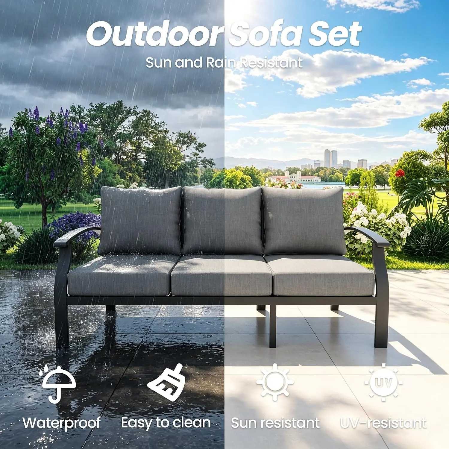 Metal Outdoor Patio Furniture 4 Piece Conversation Set Coffee Table Washable Cushion Sectional Sofa Porch Balcony, Customized