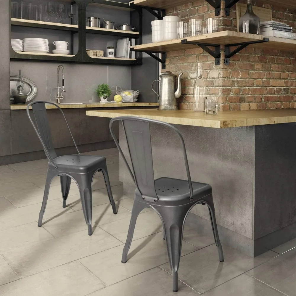 Metalen Eetkamerstoelen Indoor Buitenshuis Stapelbaar Tolix Industriële Metalen Stoelen Set Van 4 Voor Keuken, Eetkamer, Bistro En Café