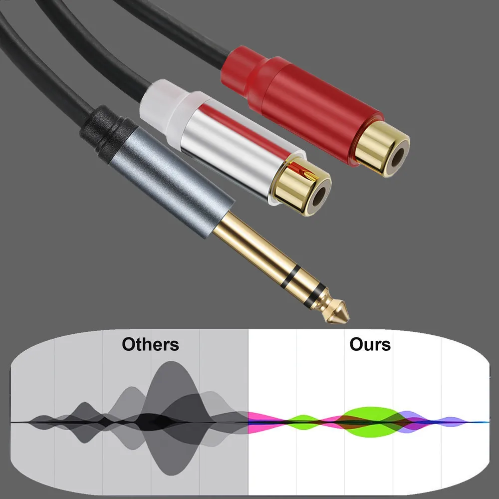 6.35 mm to 2RCA Cable Gold Plated  6.35mm 1/4 inch Male TRS to Stereo 2 RCA Female Splitter Audio Adapter Cable 6.5 mm