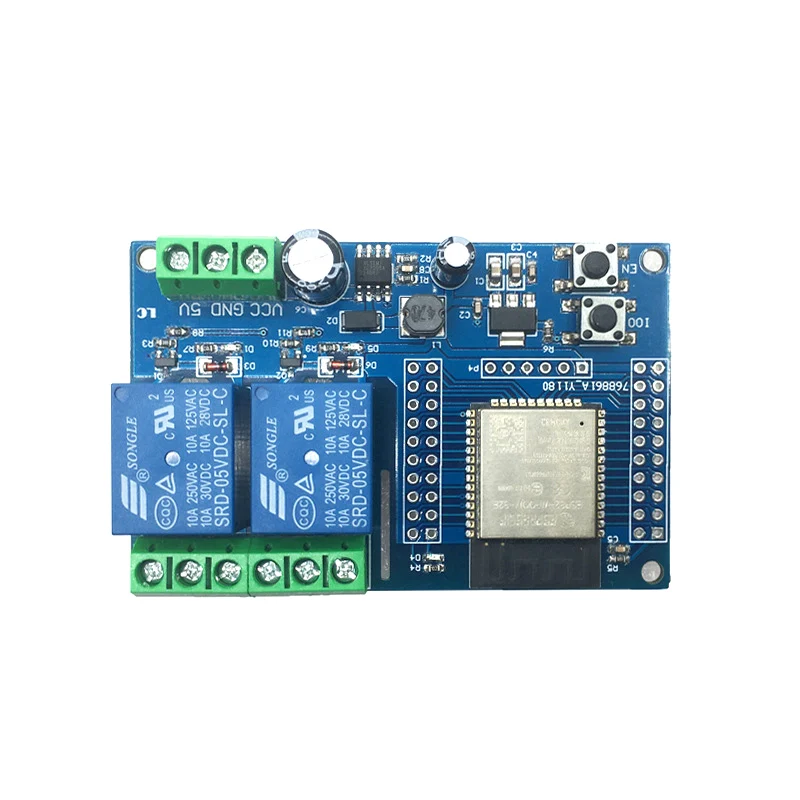 

Двойной релейный модуль Wi-Fi BT, макетная плата ESP32-WROOM, источник питания постоянного тока5-60 В для умного дома, комплекты электронных модулей для