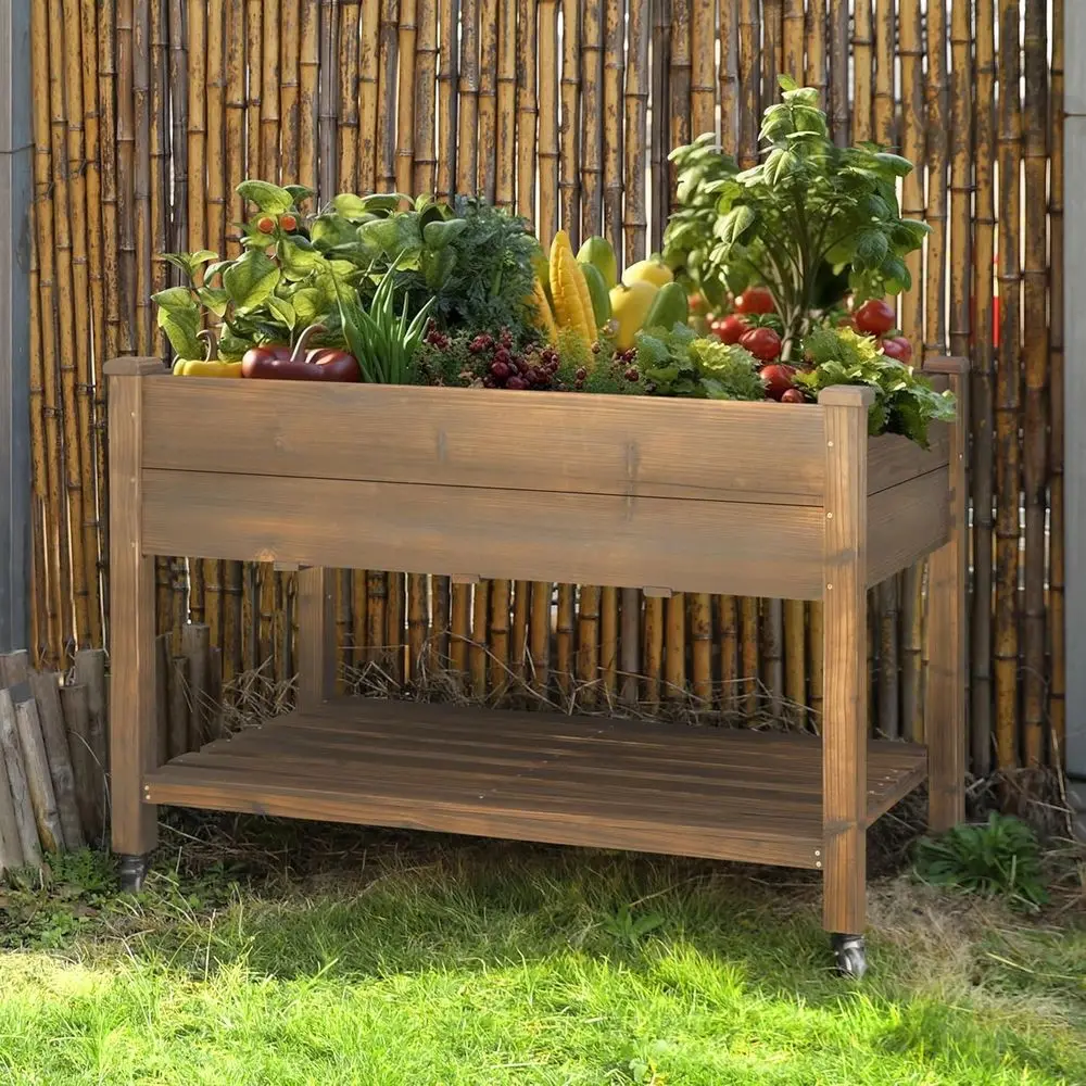 Large 48x24x33in Raised Garden Bed with Wheels, Storage Shelf, Suitable for Outdoor, Backyard, Patio, Balcony