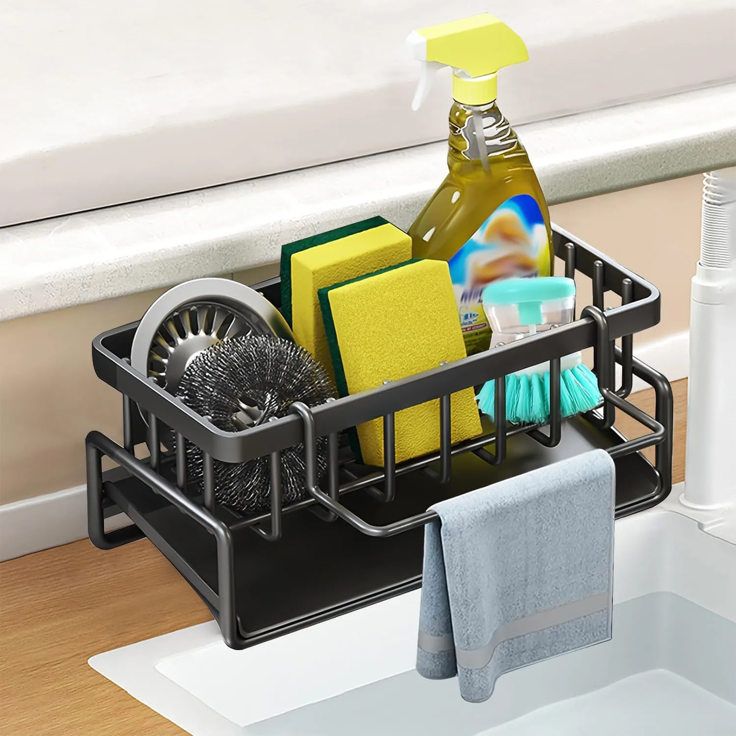 

Kitchen Sink Drain Rack Organizer Carbon Steel Sponge Storage Faucet Holder Self-Draining Soap Dishcloth Towel Shelf