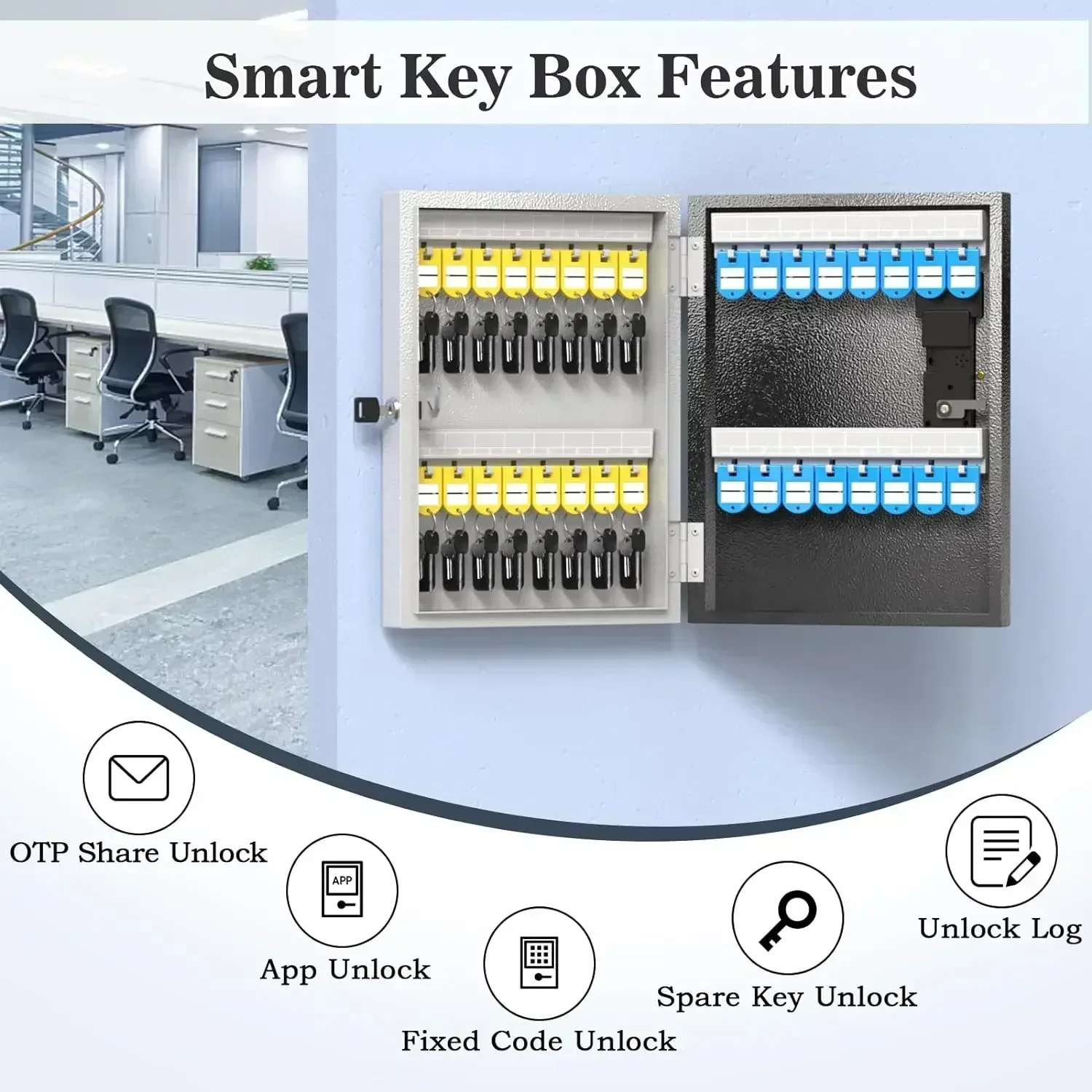 WeHere Intelligent wall mounted keybox remote authorization unlocking OTP/APP Bluetooth/fixed Code Unlocking Key Management Safe