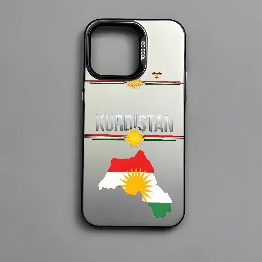 حافظة هاتف رائعة بعلم كردستان لهاتف آيفون 16 15 14 13 12 11 Pro Max أسود غير لامع متعدد الألوان ليزر معدني أورورا فوندا #6