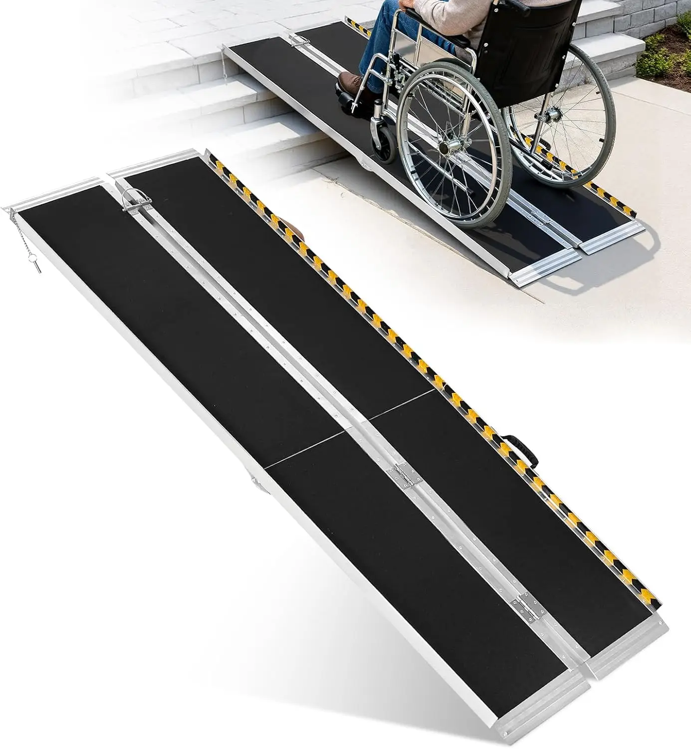 7FT Aluminum Folding Wheelchair Ramp - 800 lbs Capacity, Portable Ramp for Cars, Stairs, Doorways, with Non-Slip Surface
