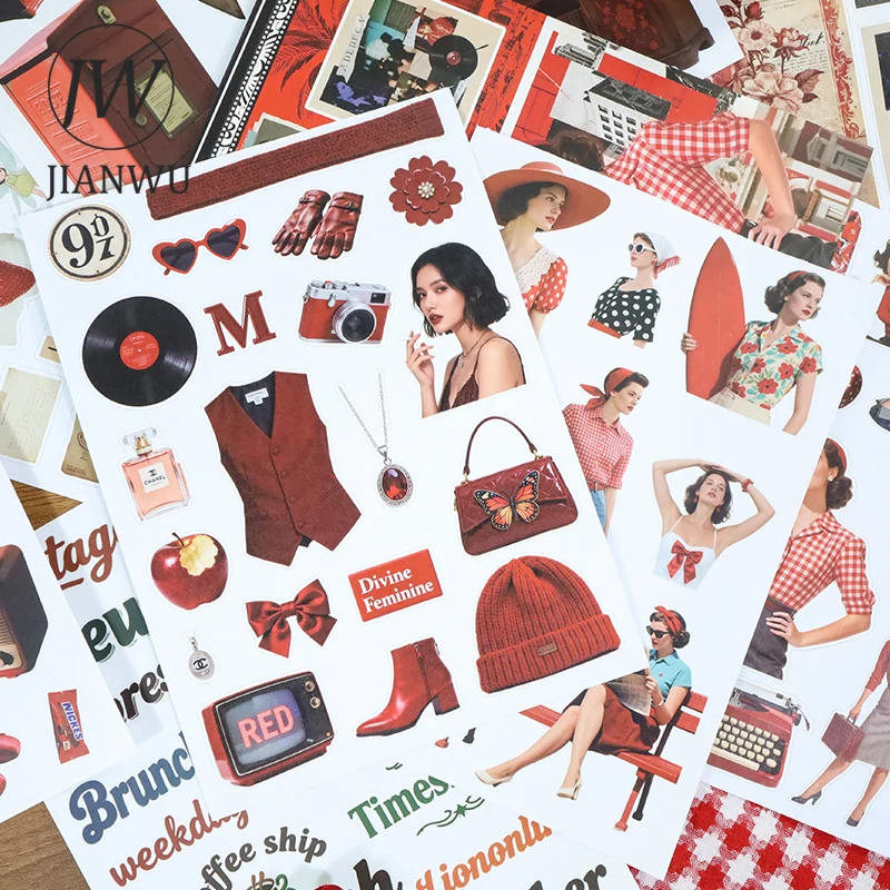 

JIANWU 20 Sheets/book Vintage Character Flower Building Landscape Material Collage Sticker Book Creative DIY Journal Stationery