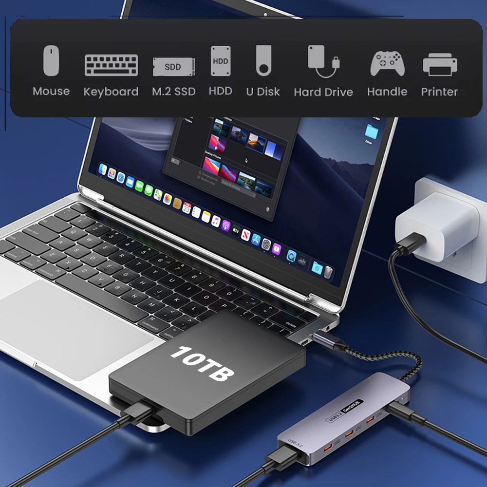 10Gbps USB3.2 Gen2 HUB USB C Splitter 3.2 Hub 10Gb High Speed do laptopa Macbook-Air MacBook Pro M4 M3 M2 Usb Extension Hub — zdjęcie produktu 5
