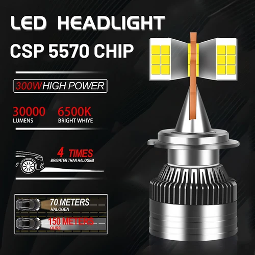 Imagen 2 del producto Bombillas LED para faros delanteros de coche, lámpara antiniebla automática Canbus de 24V, 30000LM, 300W, H7, H4, H1, 9005, 9006, HB3, HB4, 9012, luces de coche para camión, SUV, autobús, 12V