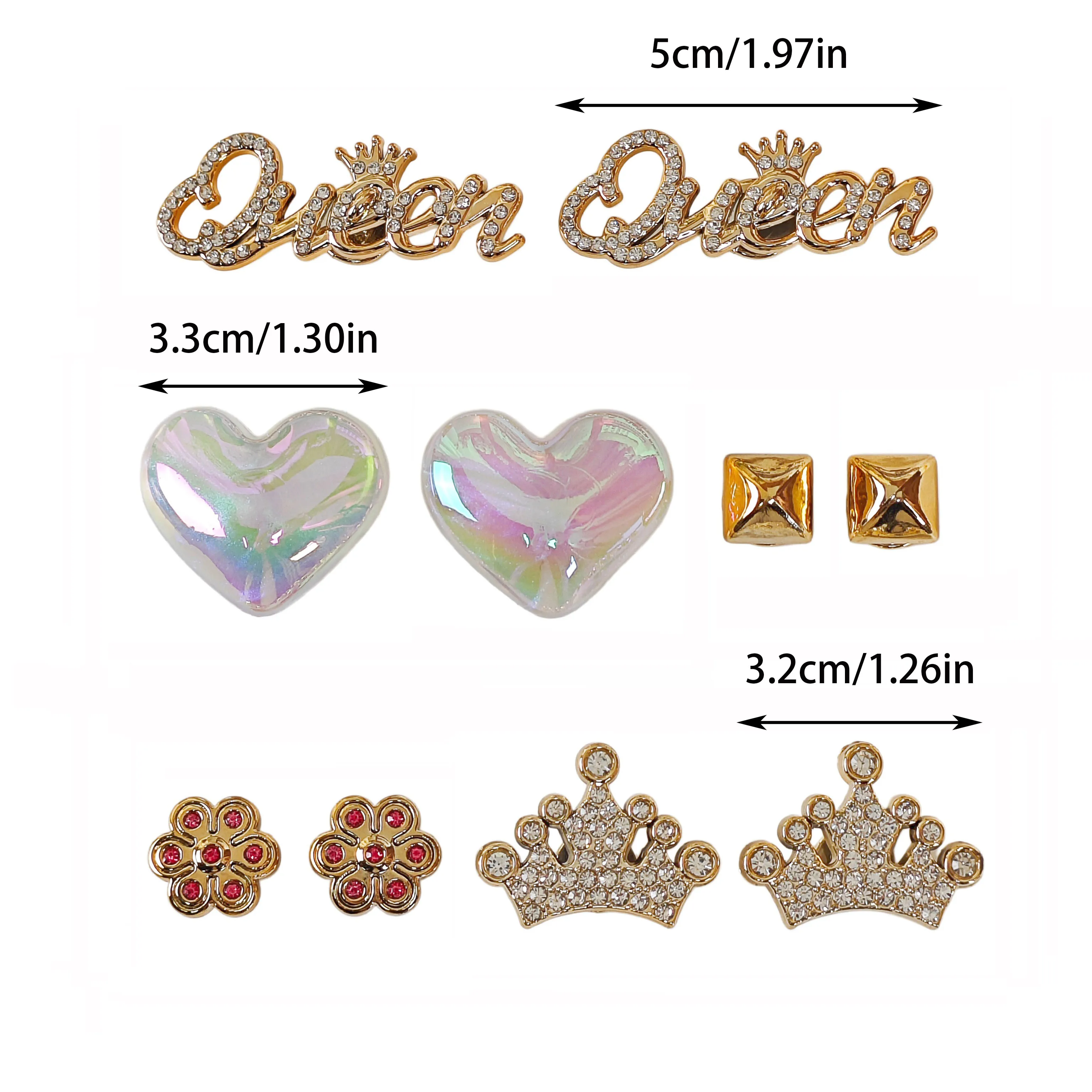10Pcs DIY Shoe Decoration Charms: Shiny Letters, Crowns, Flowers, Colorful Heart Decorations. Non-Metallic Lightweight Material. Y2K Fashion Versatile Cute Personality Accessories for Men and Women. Suitable for Eva Beach Shoes, Sandals, Removable Shoe Decorations, Holiday Gifts
