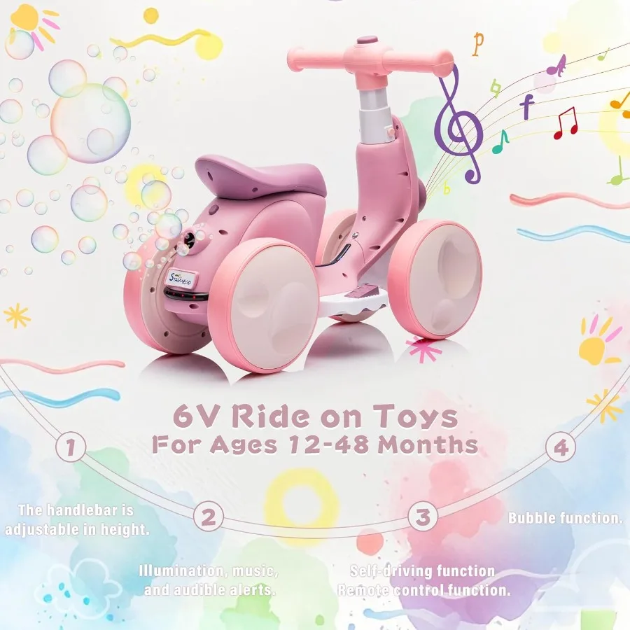 6V Electric Baby Balance Bike for 1 Year Old Boys Girls Ride on Toys 12-48 Months Toddler Balance Bike 4 Wheels First Bike with