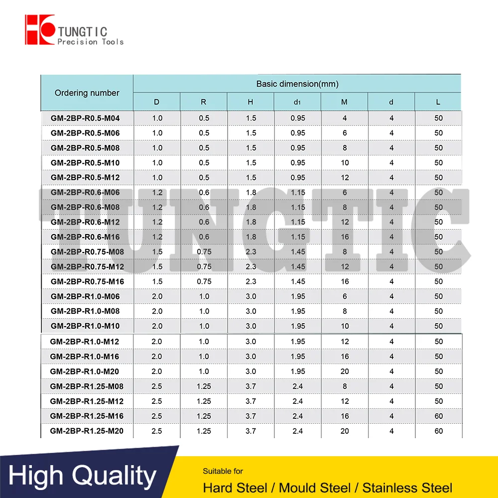 GM-2BP Long Neck series R0.5-R1.25mm M05-M20mm Ball Nose GM-2BP-R0.5-M10 GM-2BP-R0.5-M12 GM-2BP-R0.6-M12