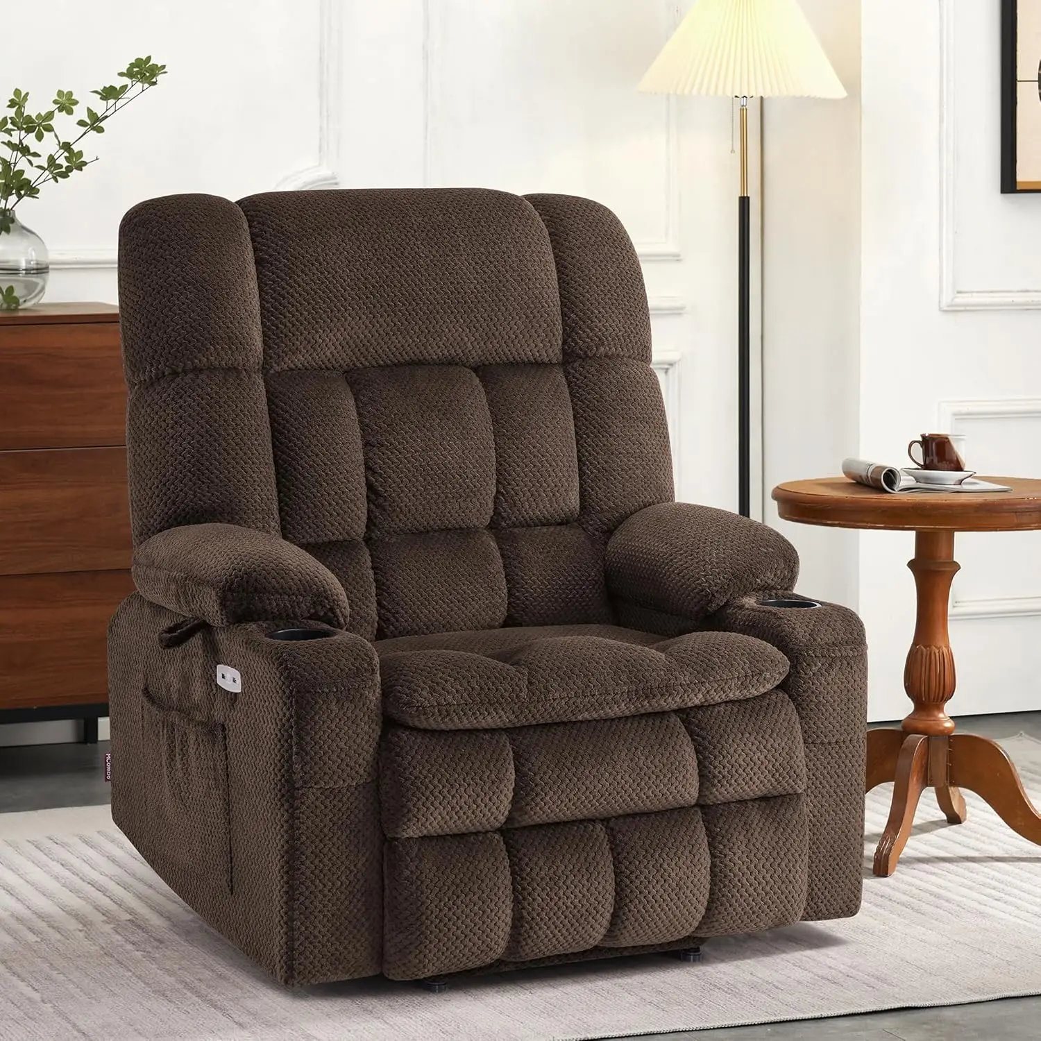 Large Dual Motor Power Lift Recliner Chair Sofa with Massage and Heat for Big Elderly People, Infinite Position, USB Ports, Fabr