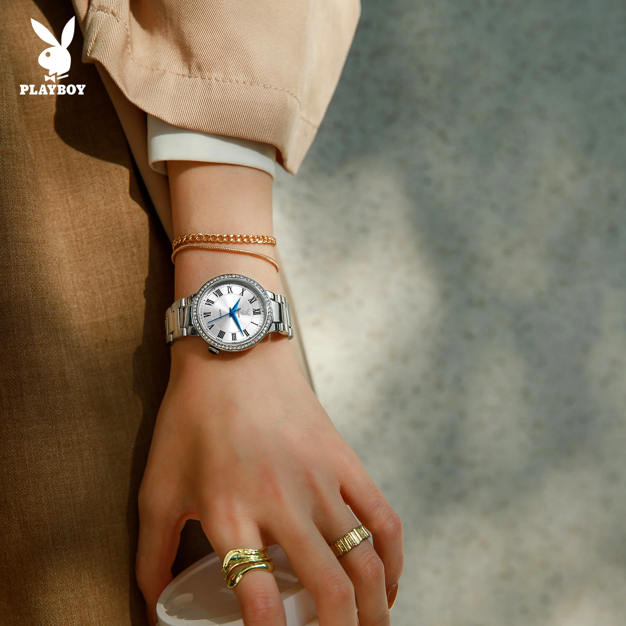 PLAYBOY 3910 Elegance Watch For Women Round Dial 30m Waterproof Stainless Steel Bracelet Original Quartz Movement Watch