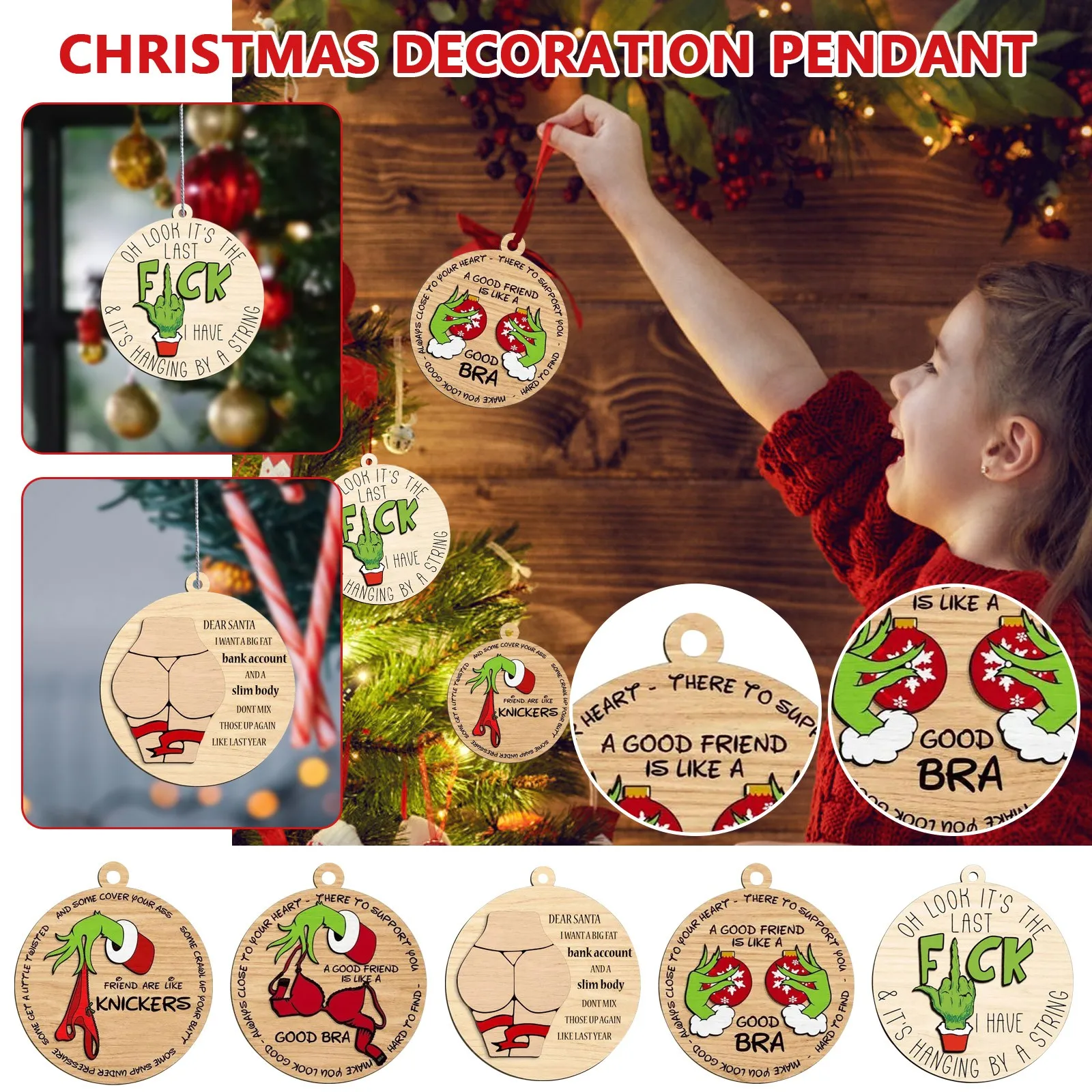 Christmas Decorations Funny Ornaments Friendship Gifts Creative Christmas Tree Decorations Wooden Ornaments Holiday Decoration