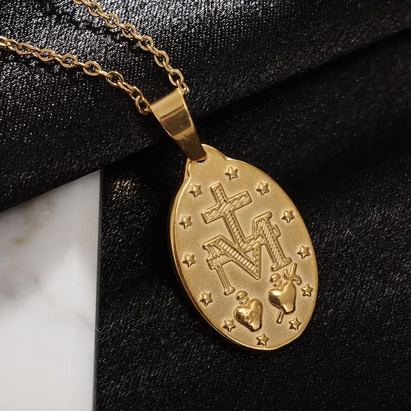 Medal naszej panny z Guadalupe wisiorek ze stali nierdzewnej naszyjnik z maryją panny biżuteria modlitewna dla kobiet katolicki prezent — zdjęcie 4