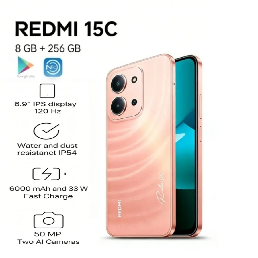 2026 Latest Redmi 15C Global Version Smartphone, 8GB+256GB High Memory Storage, Powerful Performance, 6.88 Inch 120Hz Display, L