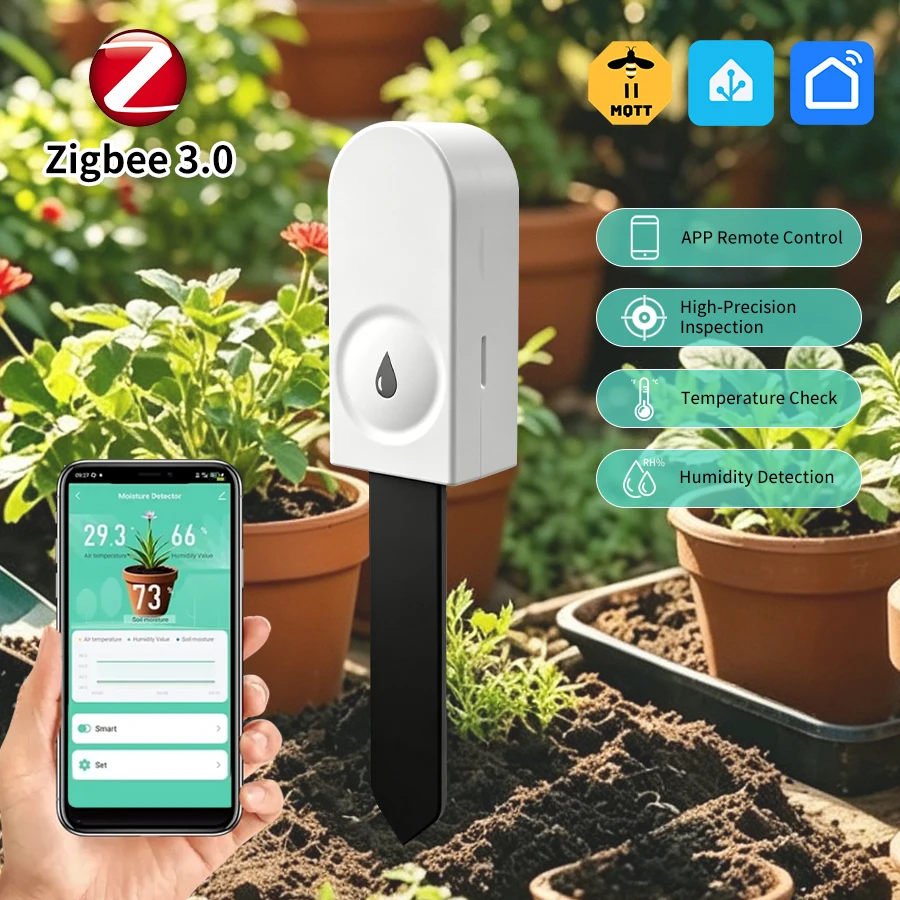 Tuya ZigBee Smart Soil Moisture Sensor Soil Tester Air Temperature Humidity for Garden Plants Monitor Zigbee2MQTT
