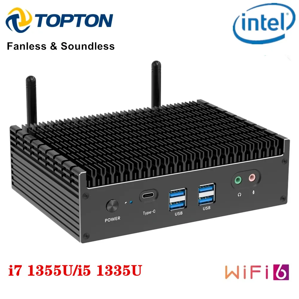 Imagem -02 - Topton-mini Computador Fanless Intel i7 1355u i5 1335u Windows 11 Pcie4.0 Dual 2.5g Lan Tunderbolt Gaming Mini pc Wifi6 13th Gen