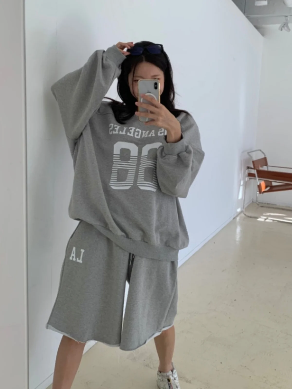 Dames losse luie sle afslankende jeugdige vijfpunts bedrukte sweatshirt en gerafelde zoom wijde pijpen orts set faionable casual...