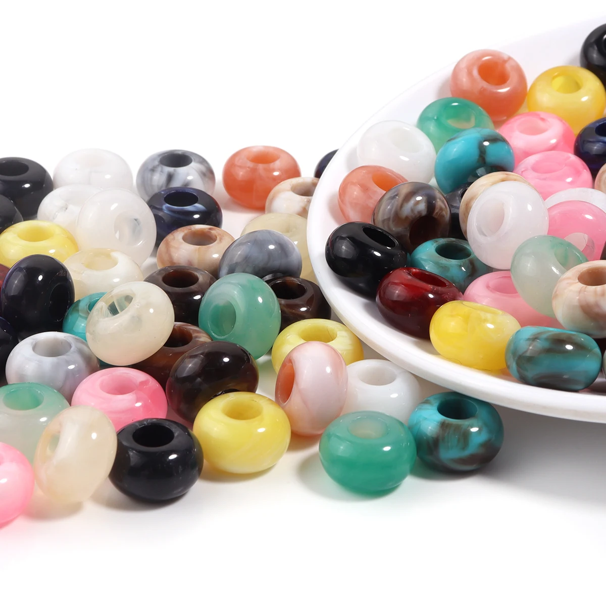 50 Stück/Set Zweifarbige Abakus-Perlen, Jade-Imitat Acrylperlen, Runde Flache Lose Perlen für Schmuckherstellung, DIY-Armband-Zubehör – Detail 5