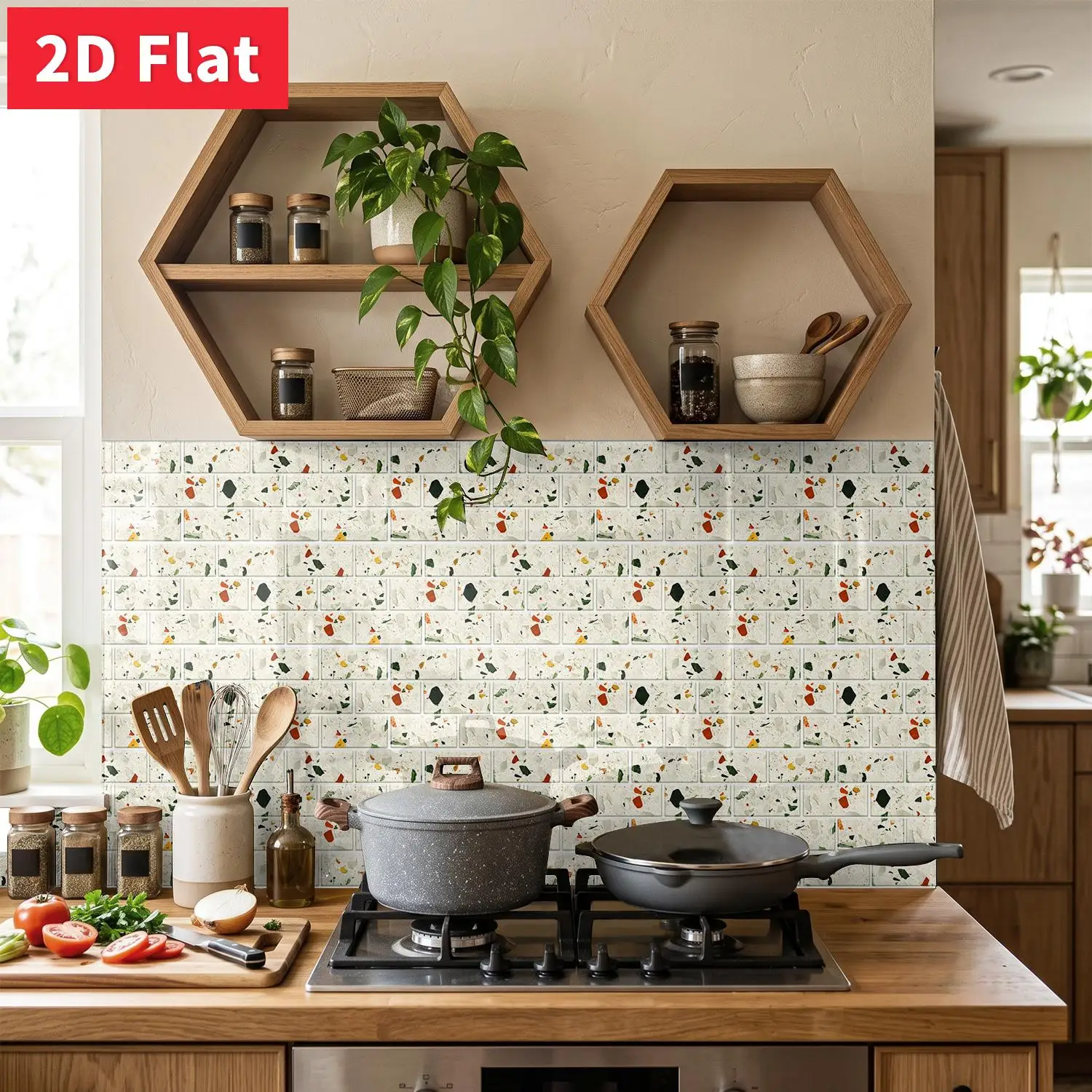 Colorful Terrazzo Peel and Stick Wall Tiles, HD Texture Self Adhesive Waterproof Nordic Home Decor 11.81